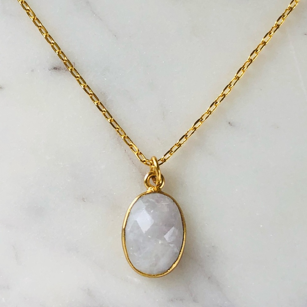 18K Gold Plated Oval Cut Moonstone Layering Necklace - June Birthstone